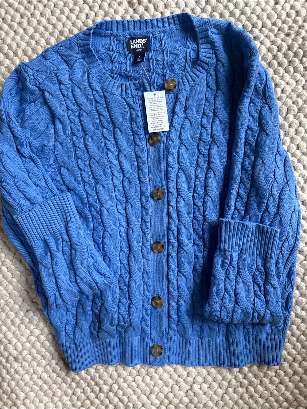 Lands' End Royal Blue Cable-Knit Button Cardigan